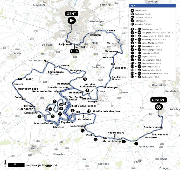 Parcours Omloop Het Nieuwsblad 2026 Muur van Geraardsbergen en Bosberg